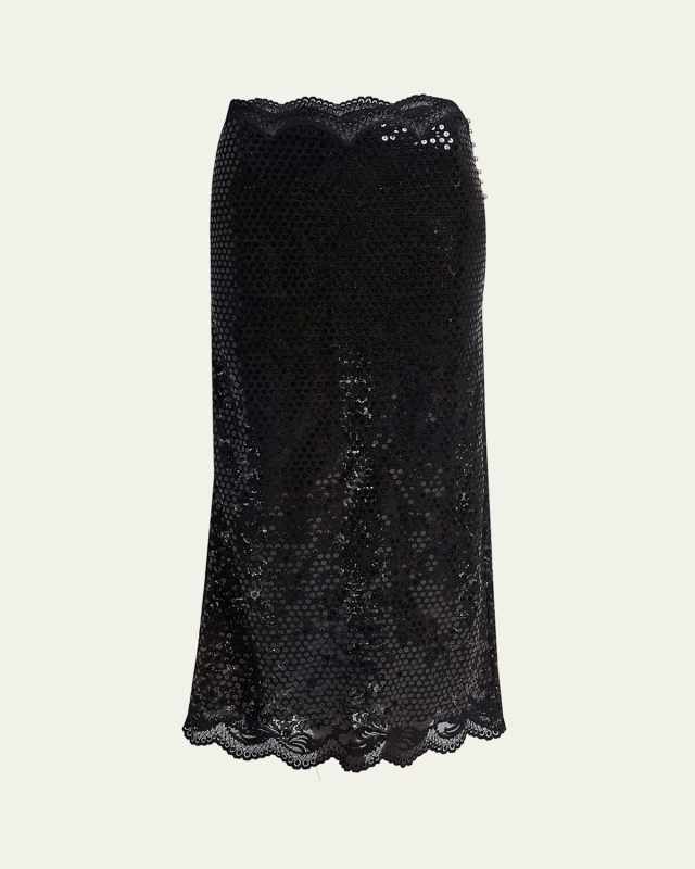 Tweed Sequined Scallop Midi Skirt